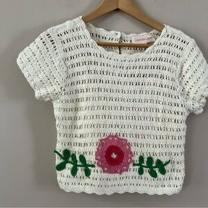 Love the Label Leighton Crochet floral top Ladies size small White pink
